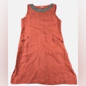 Lina Tomei SZ M Rust color 100% linen jeweled neckline made in Italy